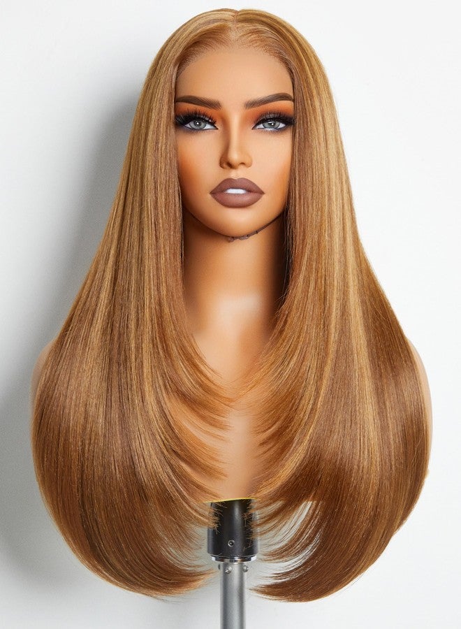 GORGIUS Honey Blonde Straight Layered Wig Glueless Highlight Lace Front Wig Middle Part Pre Cut HD Lace Wig Upgraded with Style-Archive Premium Fiber - Image 1